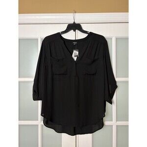 Torrid Women's 2X Black Flowy Harper 3/4 Roll Tab Sleeve NWT